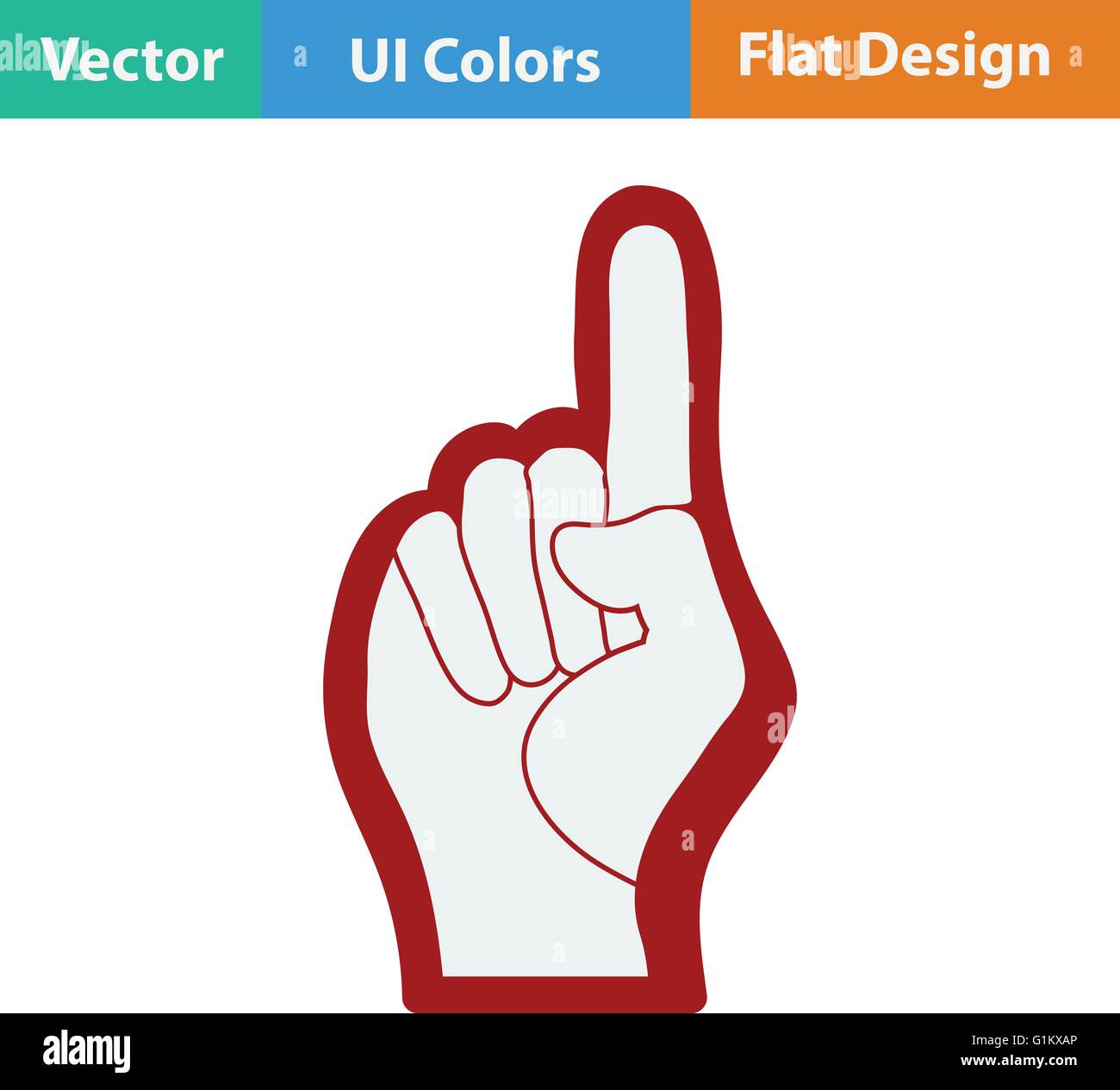 Fan foam hand with number one gesture icon. Flat design in ui colors ...