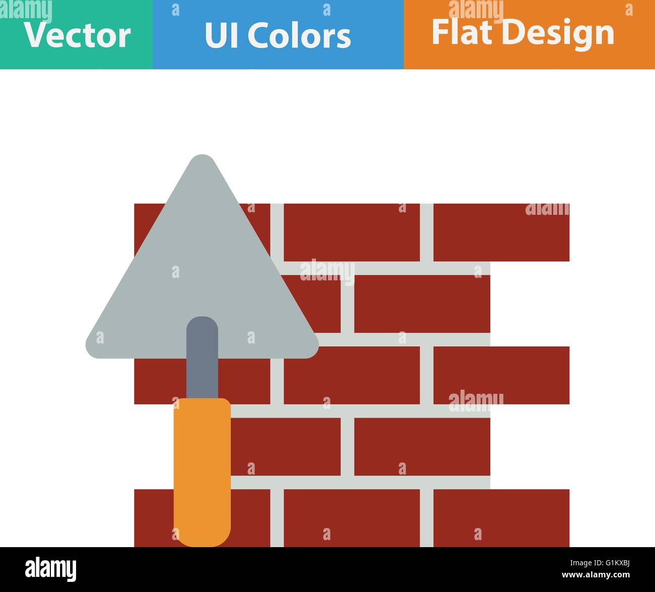 Flat design icon of brick wall with trowel in ui colors. Vector ...
