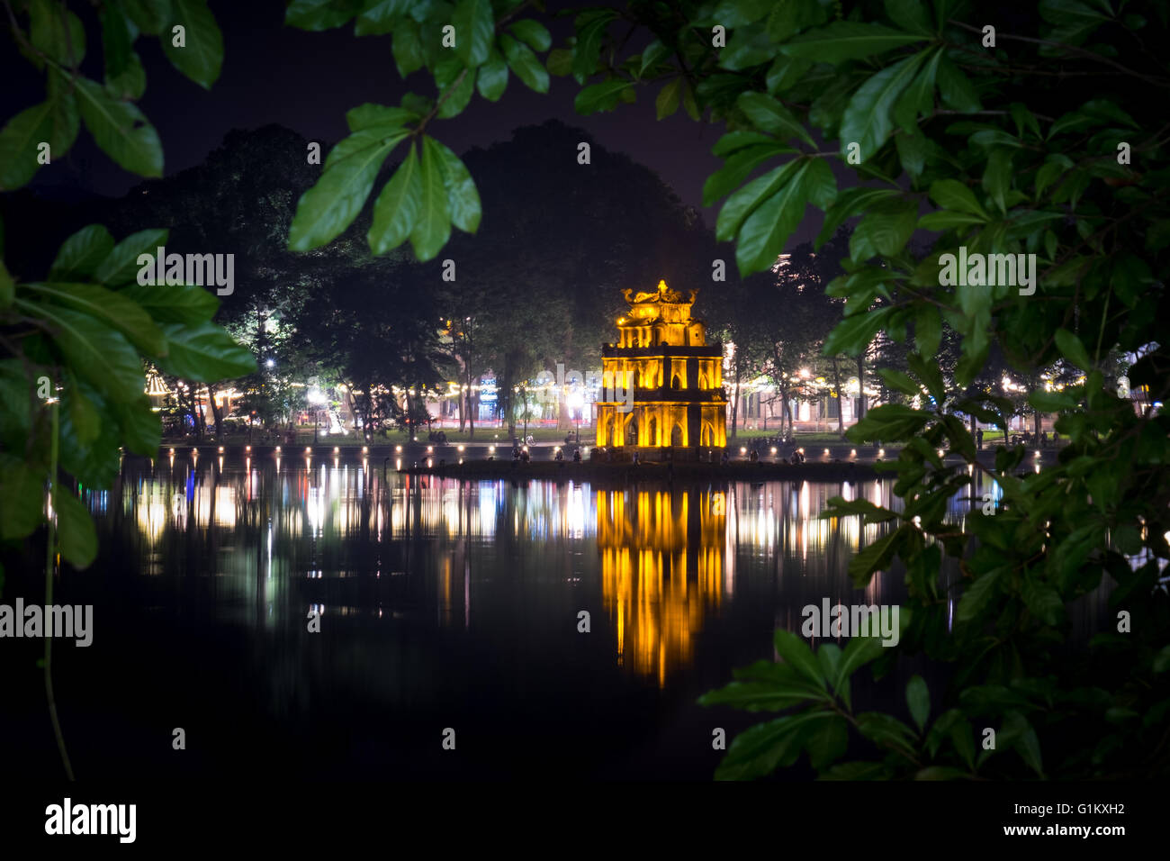 Thap Rua (Turtle Tower) on Hanoi's Hoan Kiem Lake (Sword Lake) Stock Photo