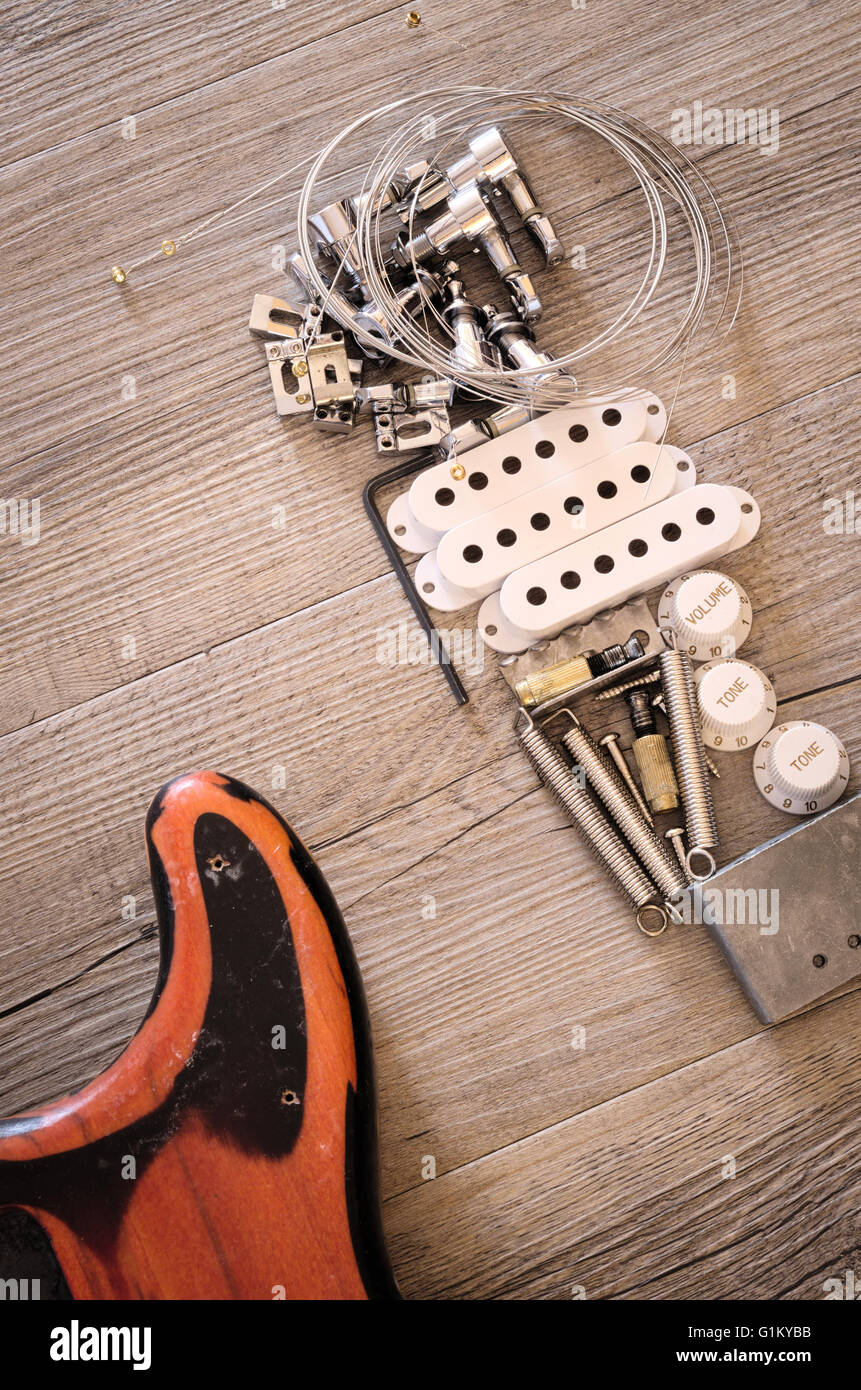 Vintage electric guitar spare parts Stock Photo - Alamy