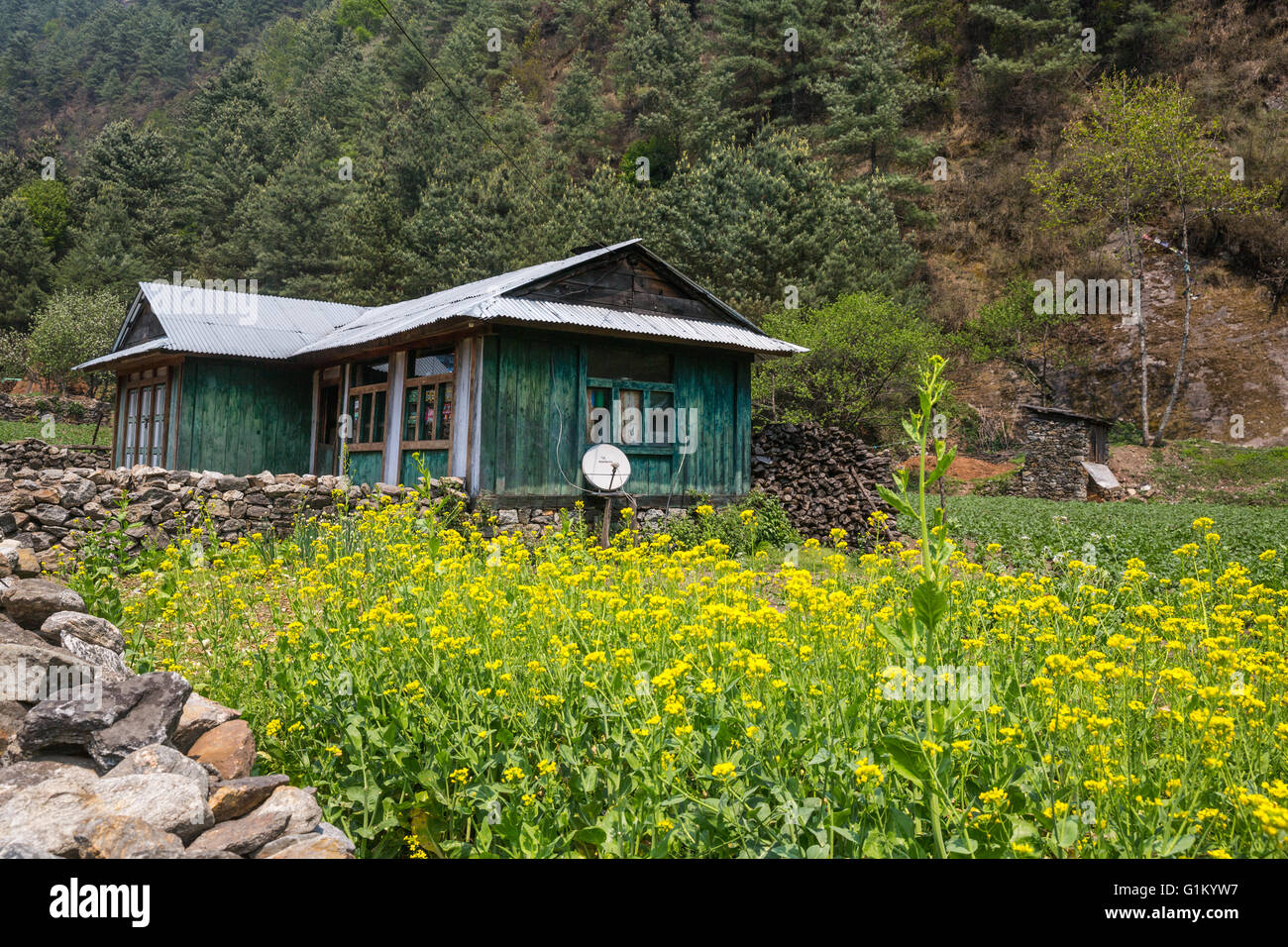 Himalayan village on the track to the Everest base camp Stock Photo