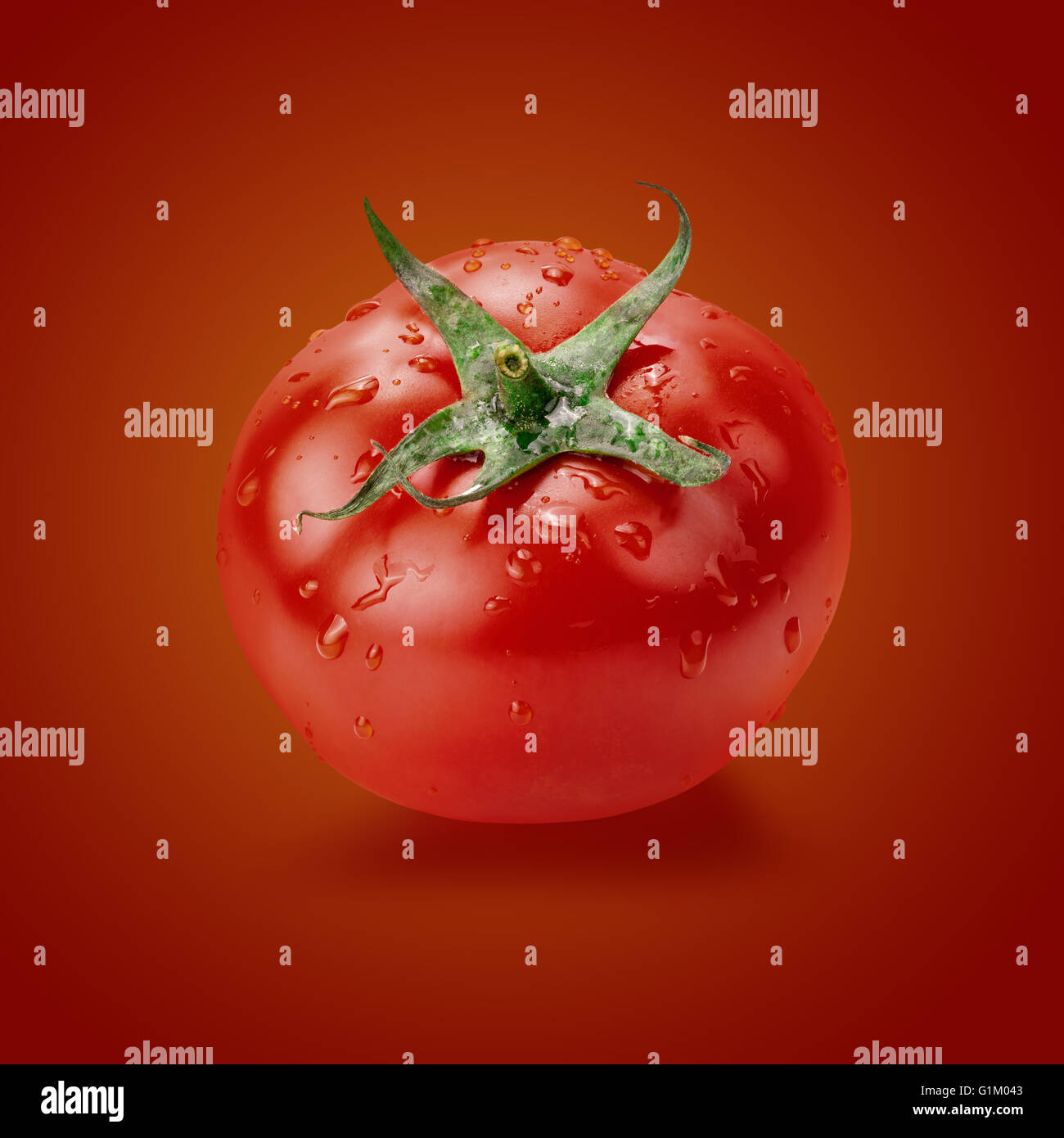 tomato with water drops on the red background Stock Photo - Alamy