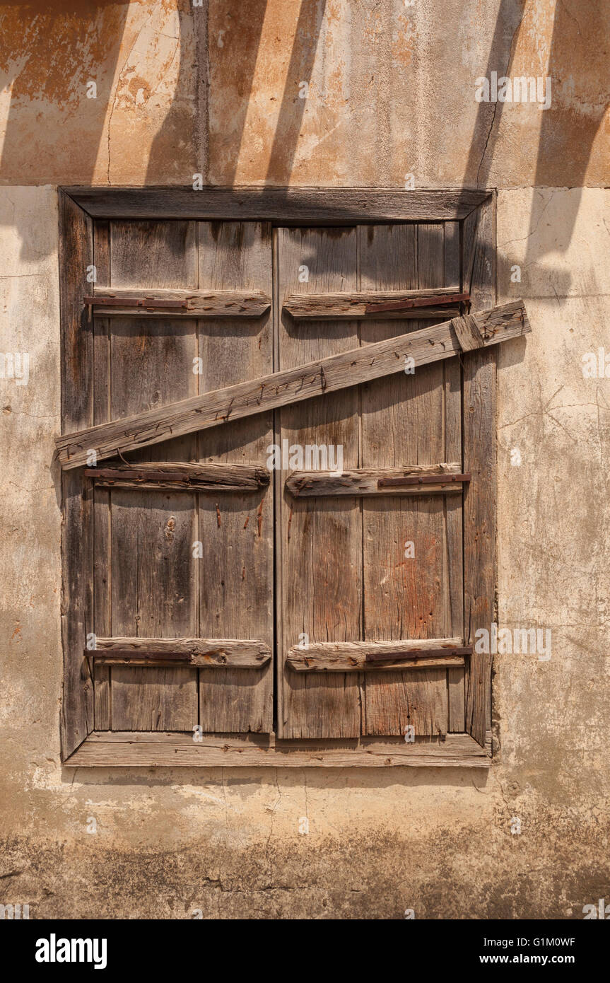 Traditional Wooden shutters on mediterranean house.  The house was in the village of Pano Lefkara in Cyprus Stock Photo