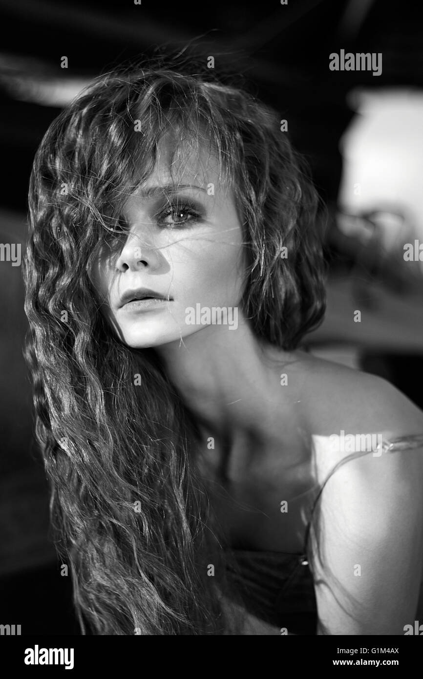 Caucasian woman with serious expression Stock Photo