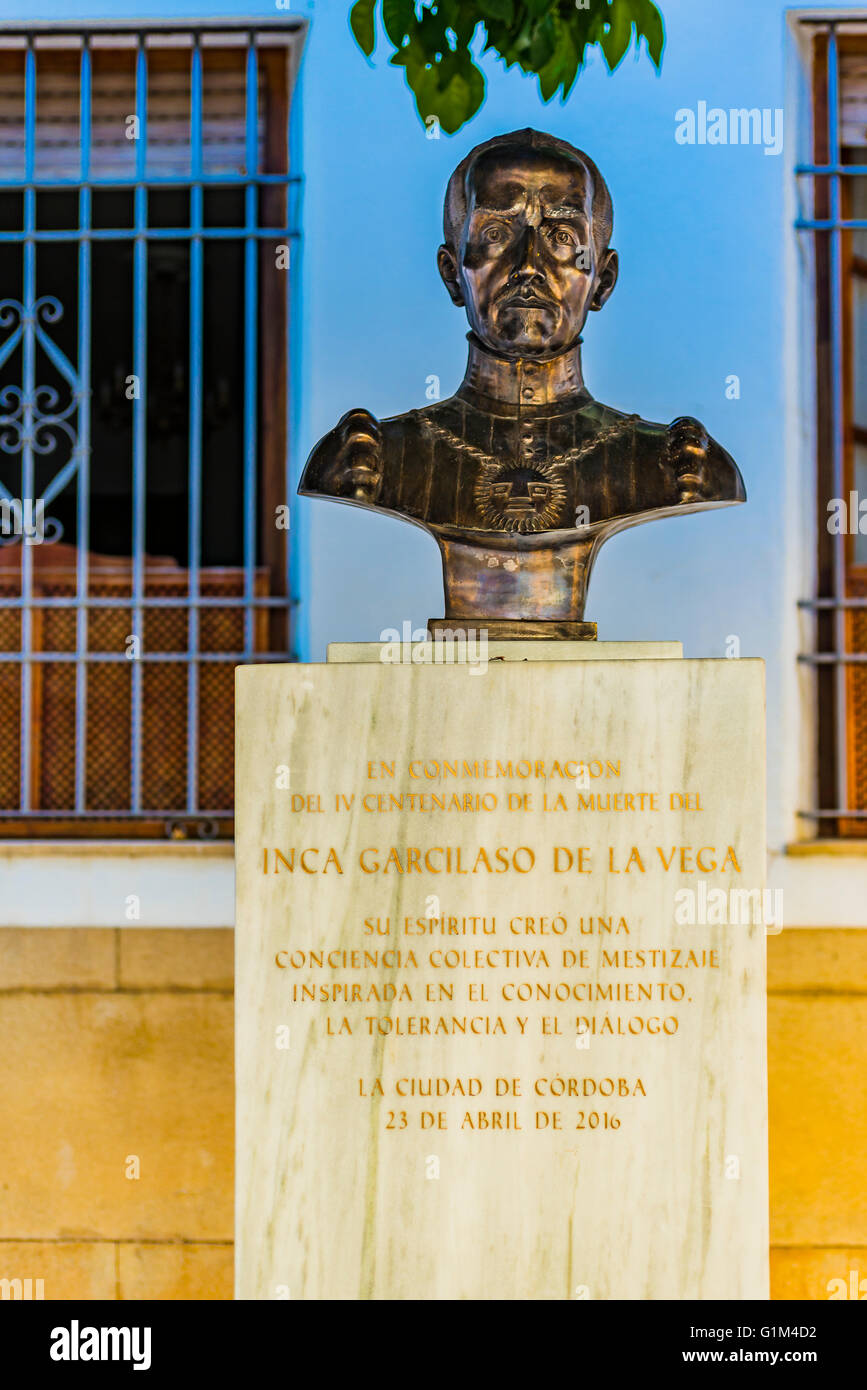 Memorial, Garcilaso de la Vega, 12 April 1539 – 23 April 1616, known as El Inca or Inca Garcilaso. Córdoba, Andalusia, Spain Stock Photo