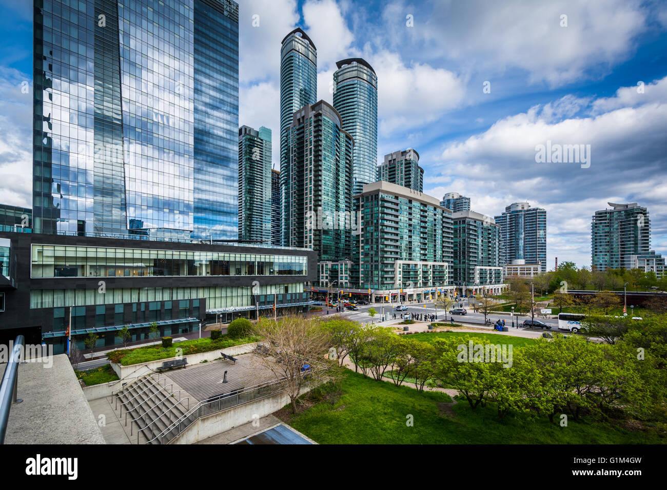 View of Olympic Park and modern skyscrapers in downtown Toronto, Ontario. Stock Photo