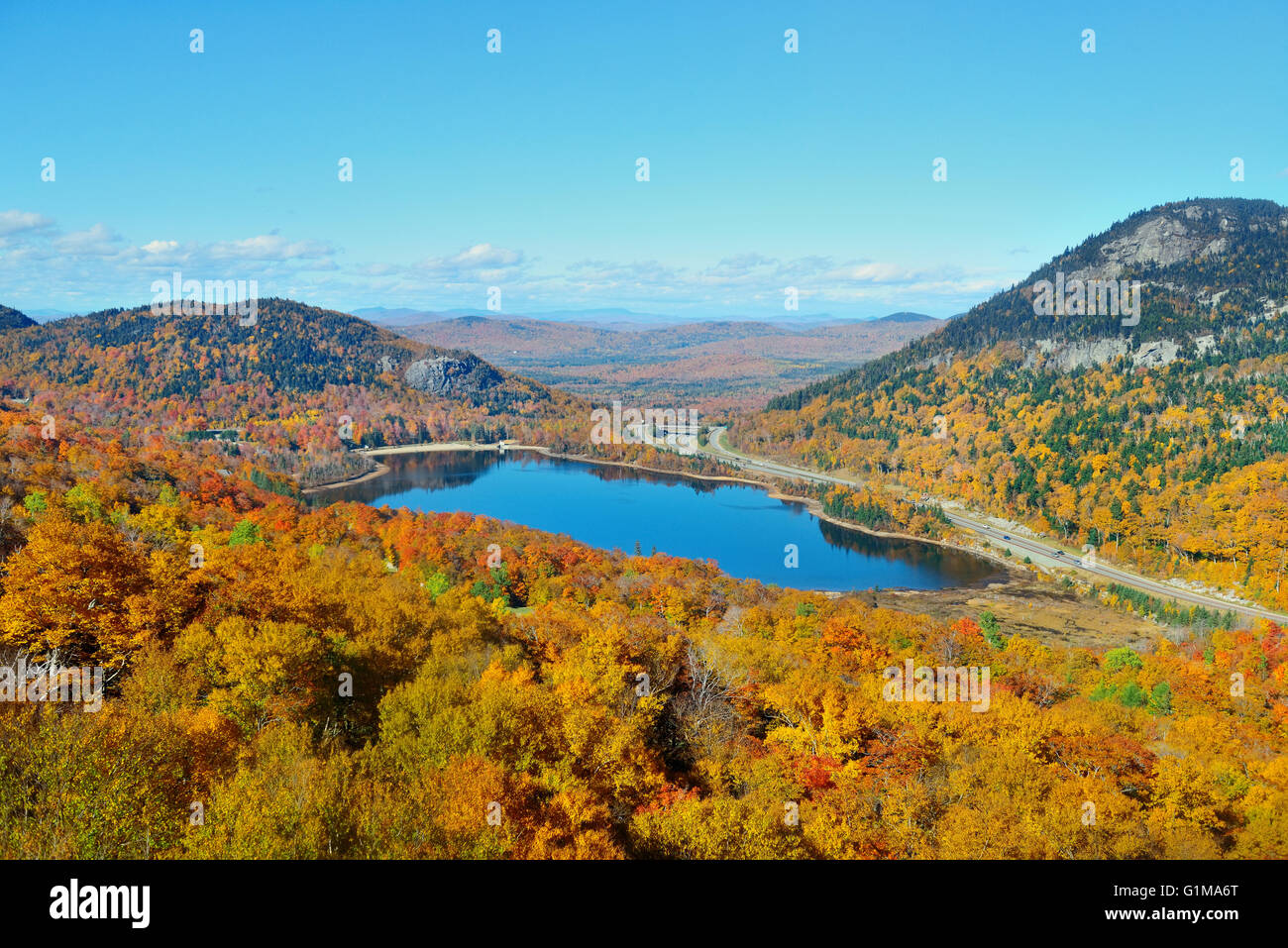 Autumn foliage with lake aerial view in New England area Stock Photo ...
