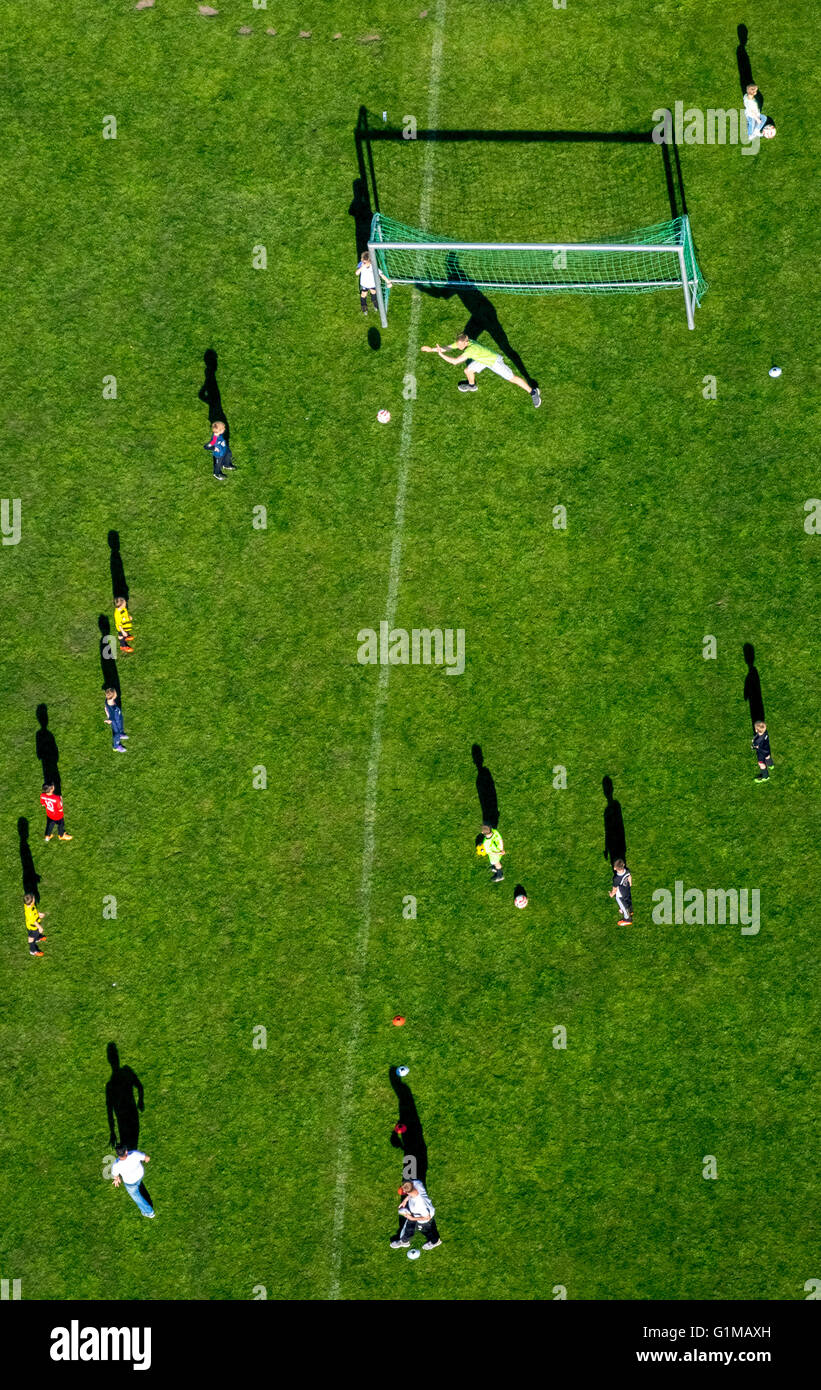 Aerial view, Jugendtrainig football, sports ground Werries against Freiherr-vom-Stein-Gymnasium, youth training soccer Stock Photo