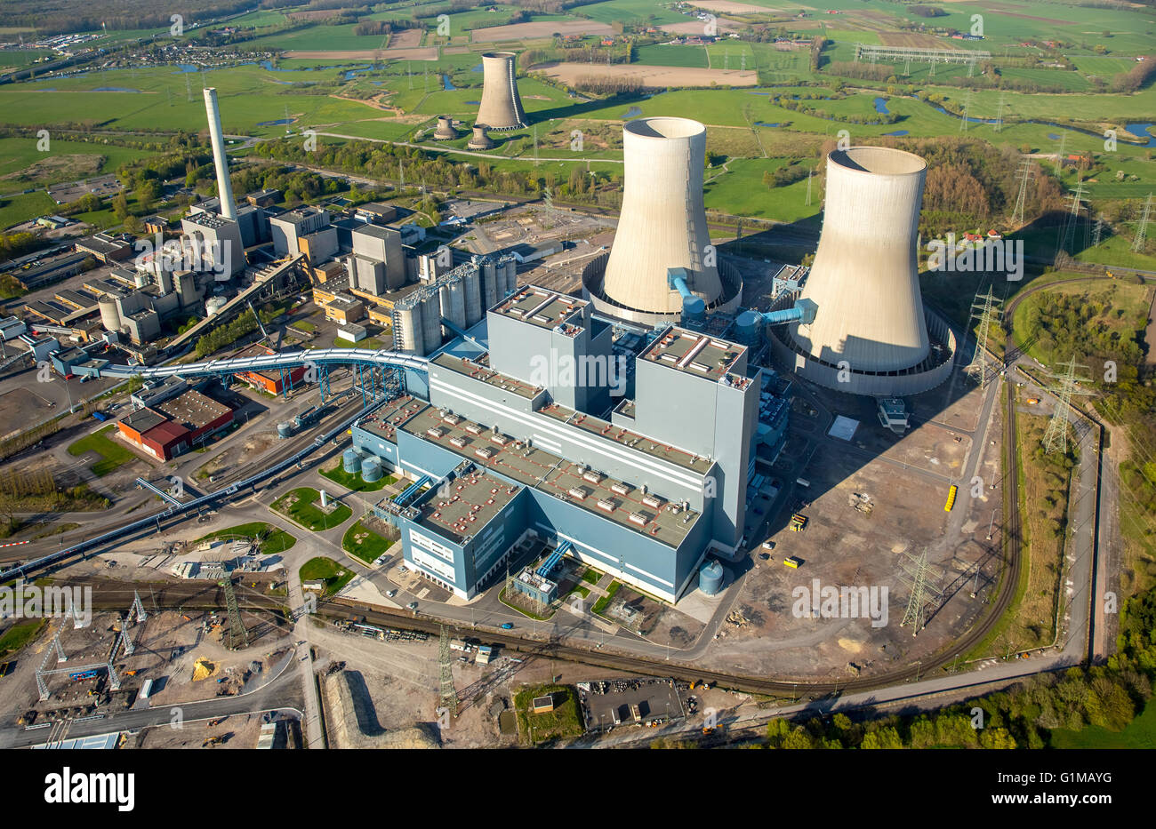 Aerial view, coal power plant Westfalen Hamm, RWE Power, a former nuclear power plant Hamm, former nuclear power plant, THTR Stock Photo
