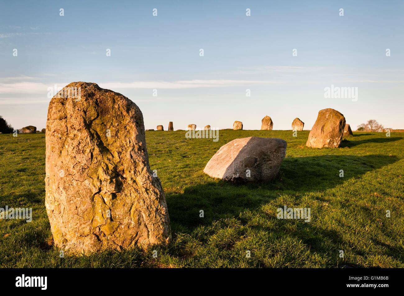 Near Penrith, Cumbria, UK. Long Meg and Her Daughters, a Bronze Age stone circle, seen here at sunrise Stock Photo