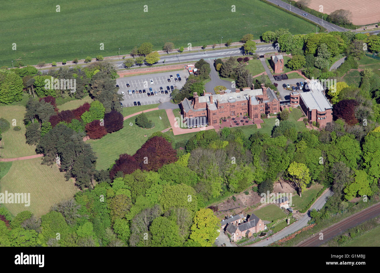 aerial view of Abbey House Hotel near Barrow-in-Furness, Cumbria, UK Stock Photo
