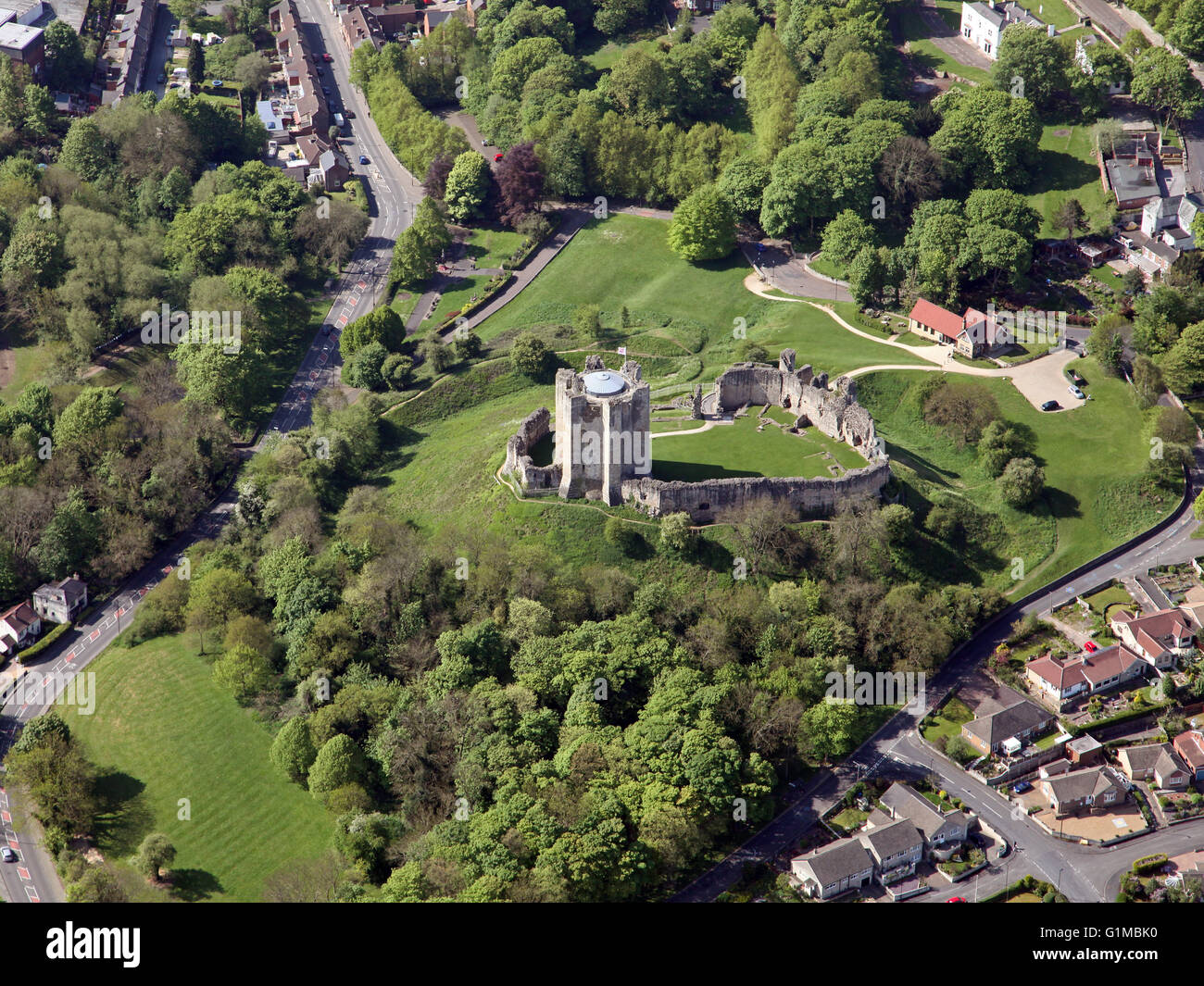 aerial view of Conisbrough Castle in South Yorkshire, UK Stock Photo
