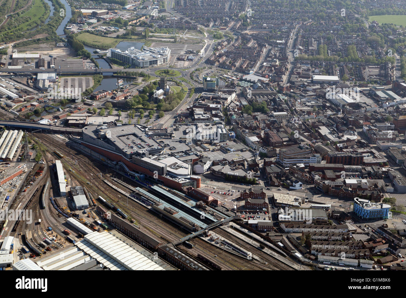 aerial view of Doncaster town centre, South Yorkshire, UK Stock Photo