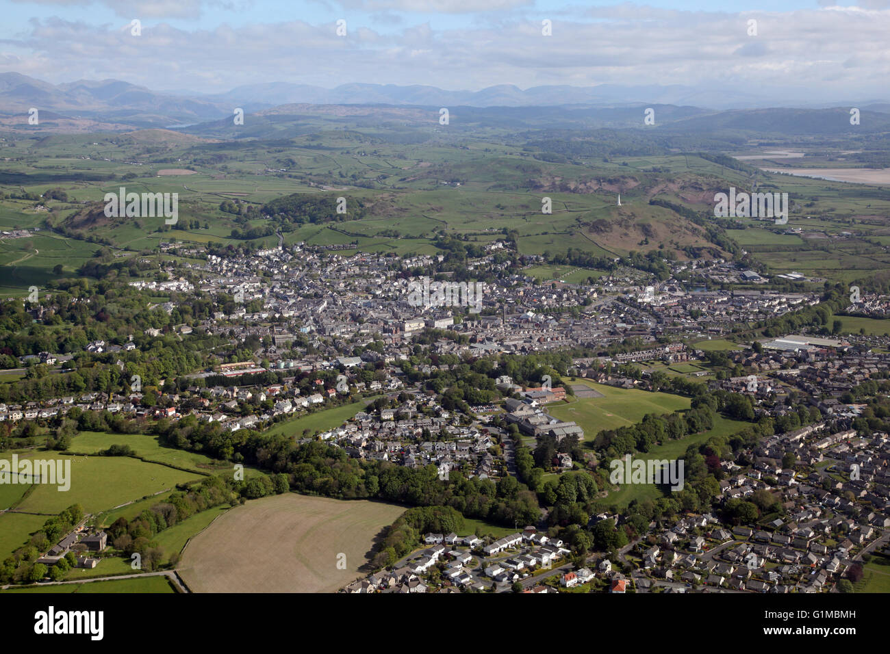 aerial view of Ulverston town in the Lake District, Cumbria, UK Stock Photo