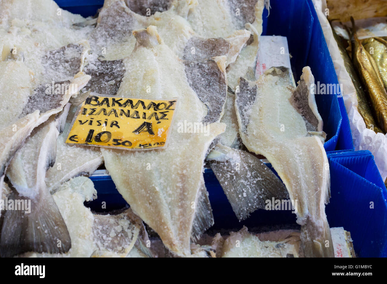 Salted Cod fish Bacalao on the market, Greece Stock Photo Alamy