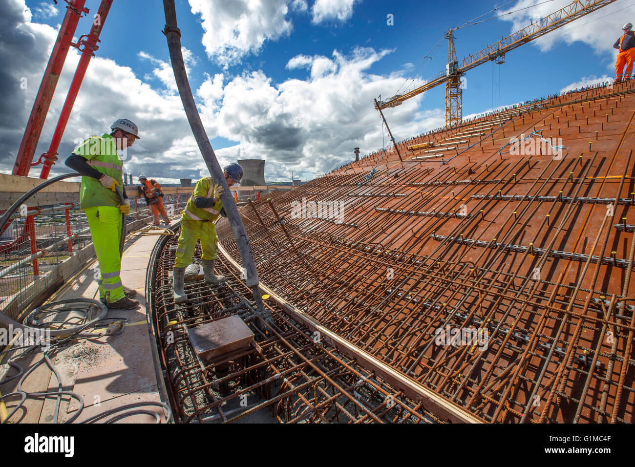 Concrete pour on new cooling tower Stock Photo