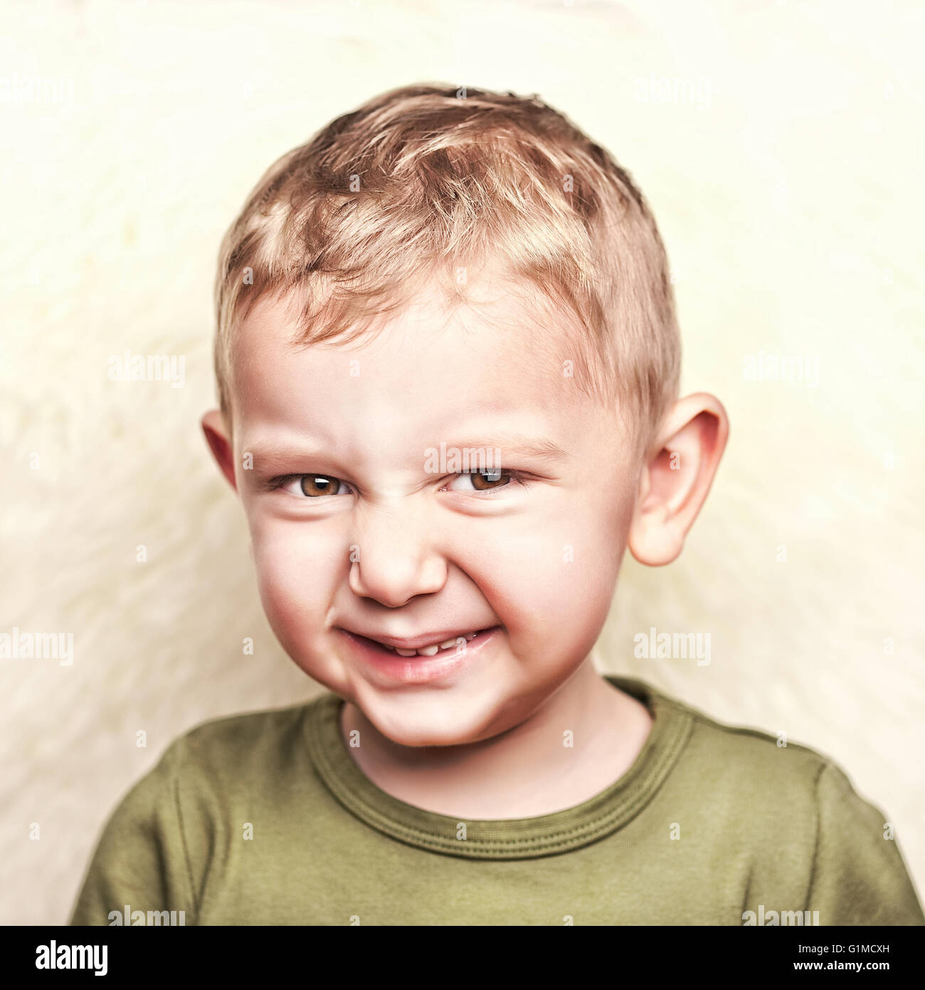 little child portrait and fur background Stock Photo