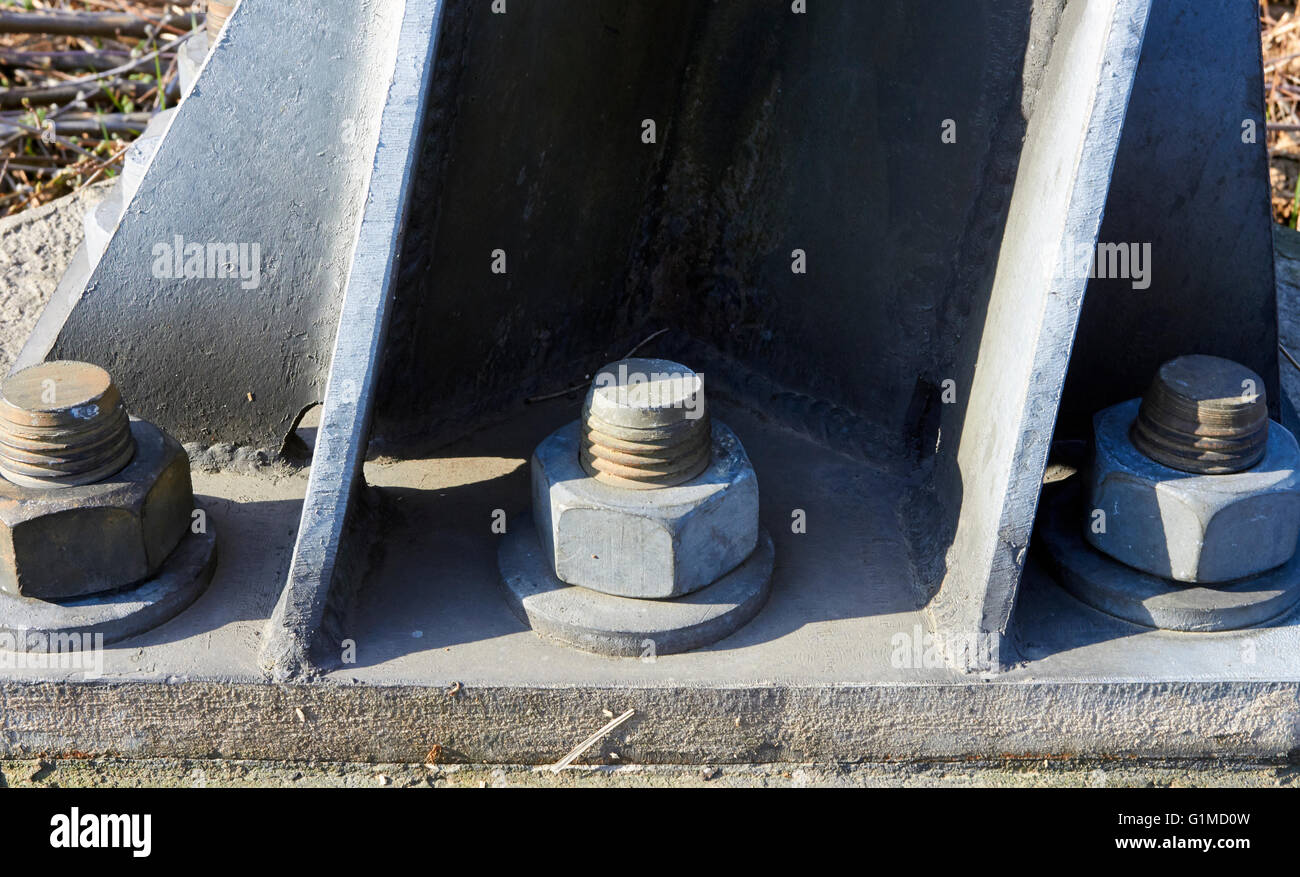 nuts and bolts of an electric line pylon Stock Photo Alamy
