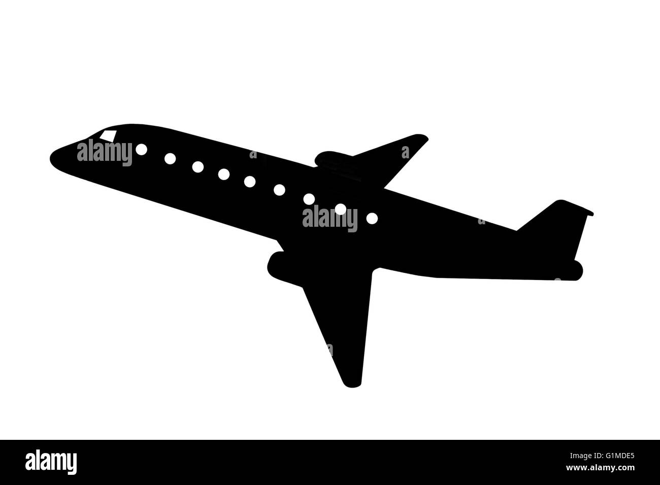 airport or low flying aircraft silhouette in black on white for signs Stock Photo