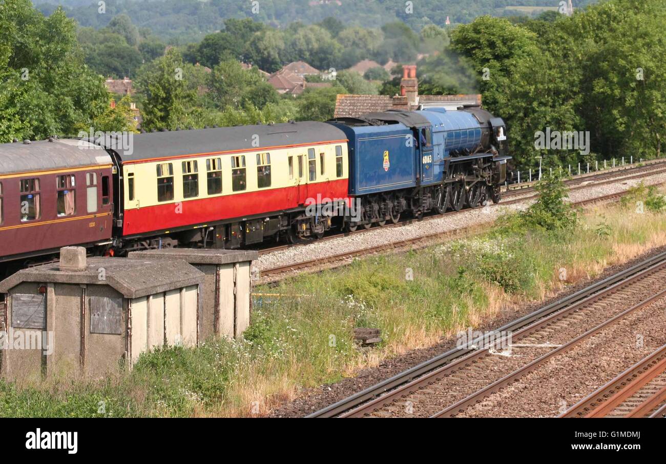 Tornado passing Salfords with a Cathedrals Express from Lewes to Salisbury Stock Photo
