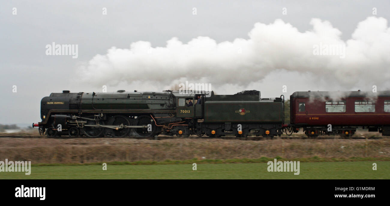 70013 Oliver Cromwell digs into the climb from Barnham Stock Photo