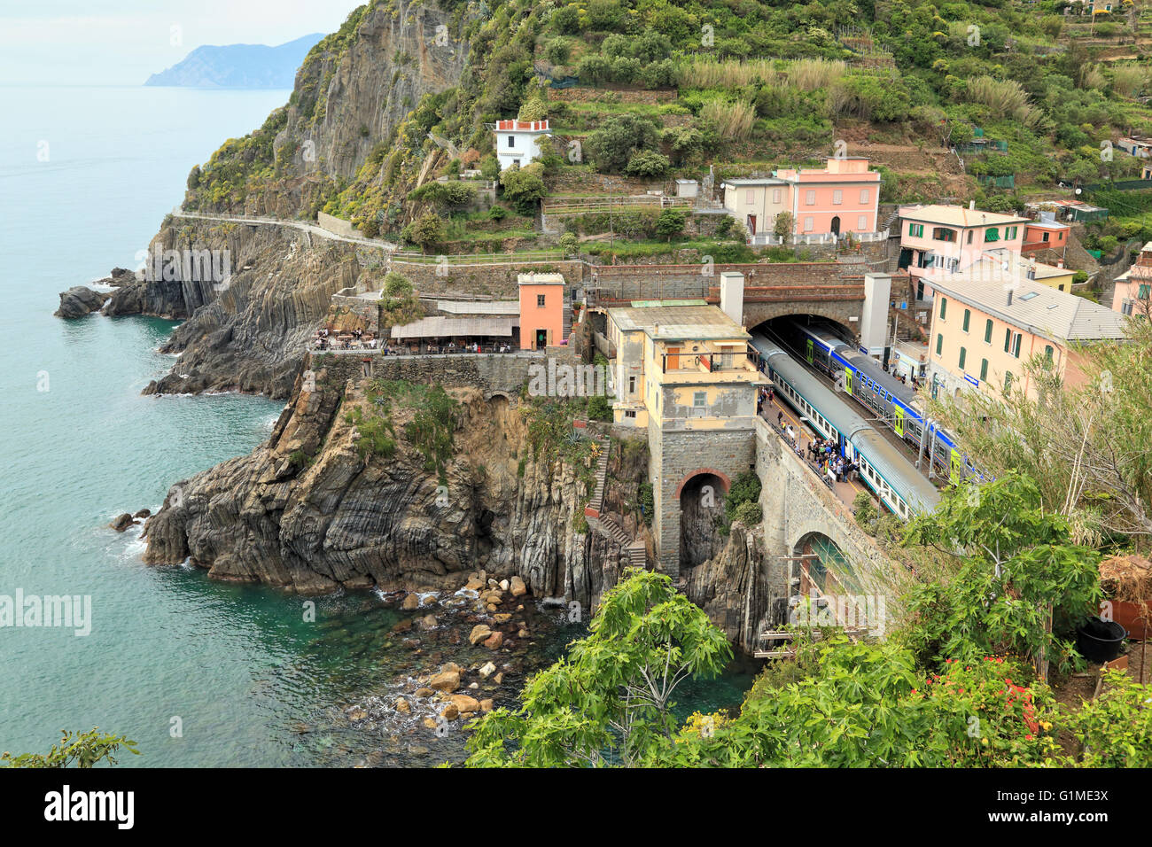 Tunnel train station of Riomaggiore, Cinque Terre Stock Photo