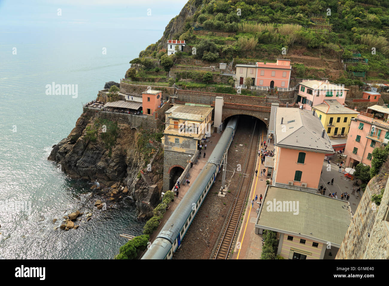 Tunnel train station of Riomaggiore, Cinque Terre Stock Photo