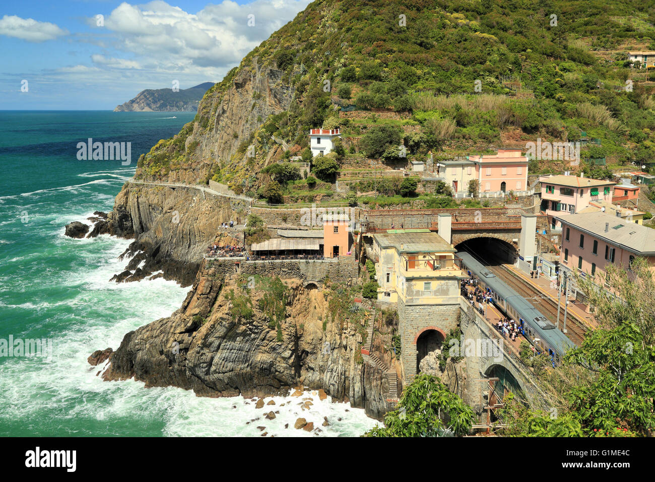 Tunnel train station of Riomaggiore, Cinque Terre Stock Photo