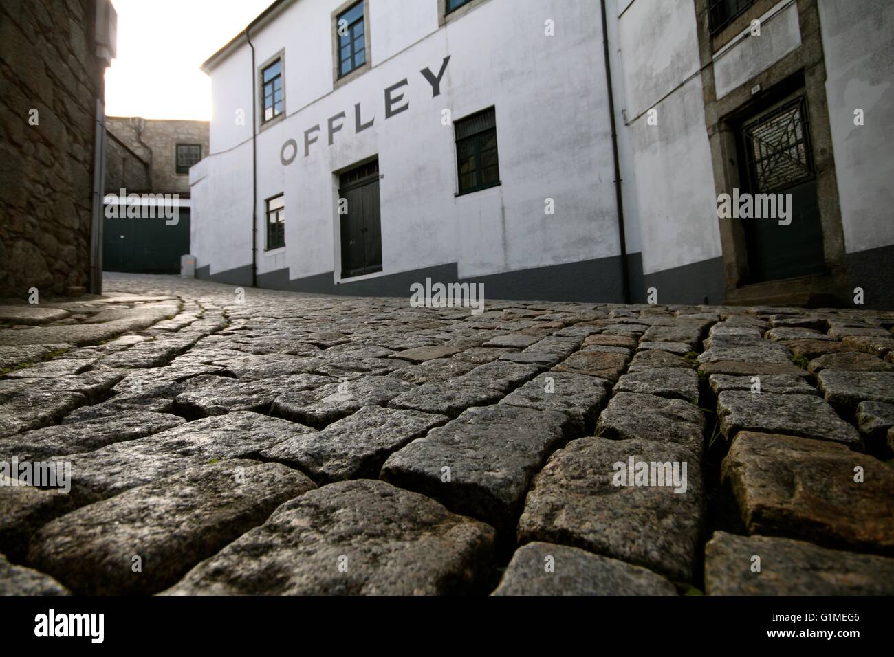 Walking on beautiful paved roads in Porto, Portugal. Stock Photo
