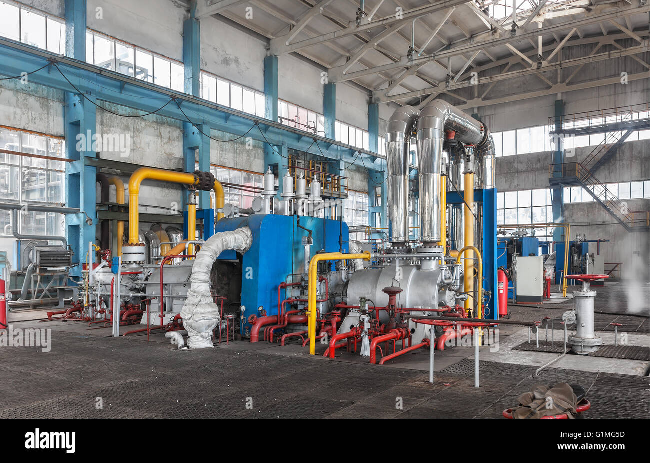 Compressor station for the production of ammonia. Indoor Stock Photo