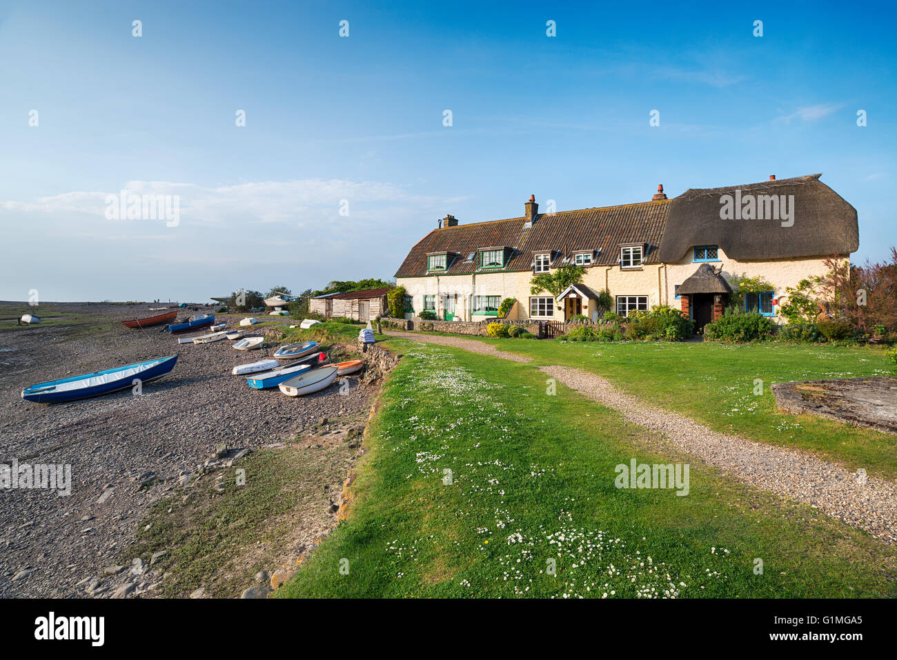 Picturesque cottages at Porlock Weir on Exmoor National Park on the Somerset coast Stock Photo