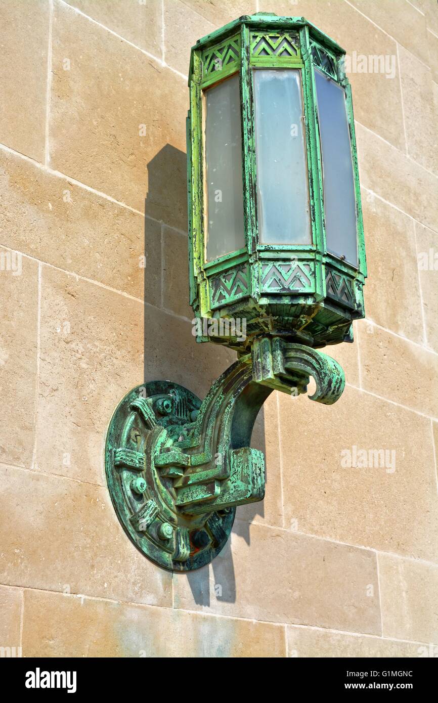 One of the cooper / metal lanterns of the Guildhall of the City and County of Swansea Council, designed by Percy Thomas Stock Photo