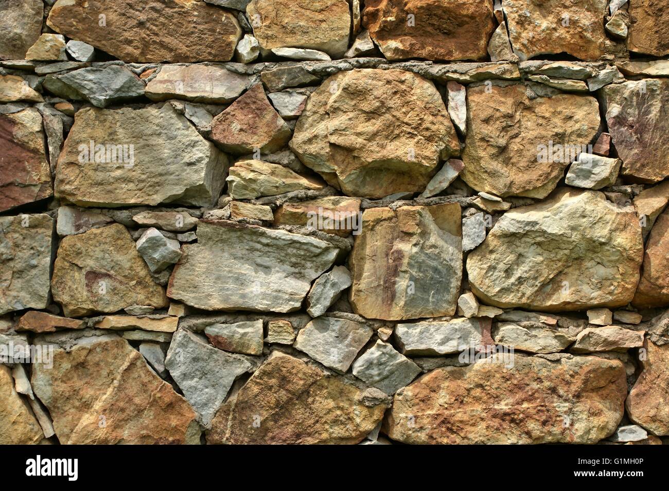 Brown nature stonework wall, like a garden or house wall. Stock Photo