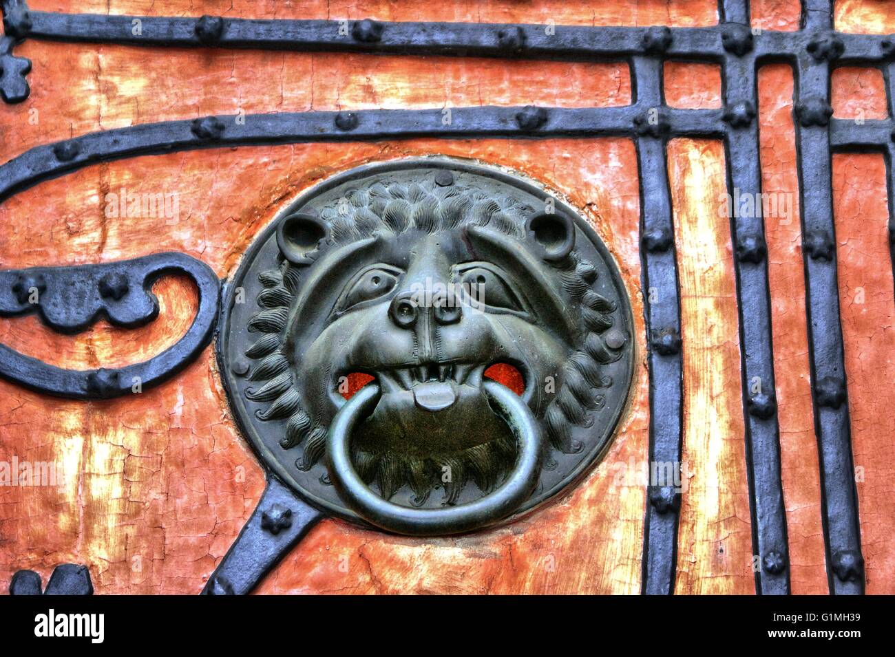 Door knocker in Marburg, a university town in the German federal state (Bundesland) of Hessen, capital of the Marburg-Biedenkopf Stock Photo