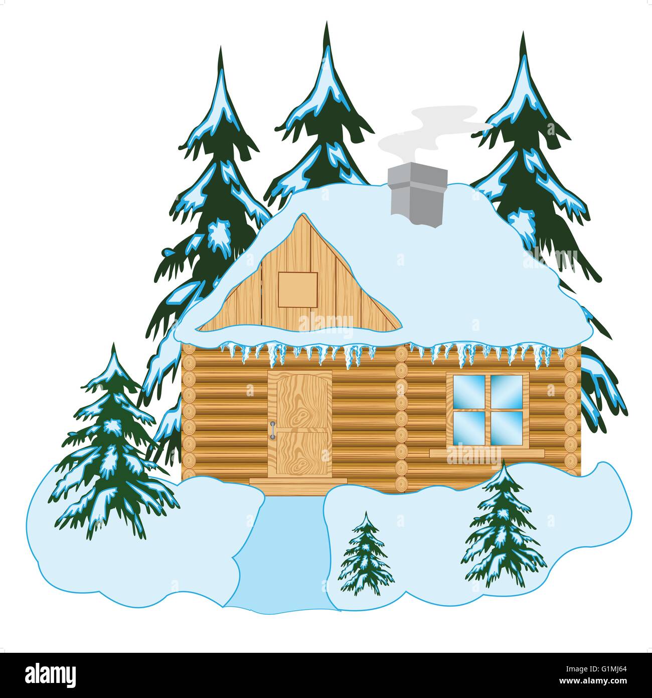 Illustration of the wooden building in wood in winter Stock Vector