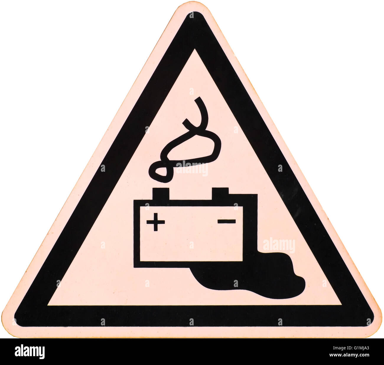 Battery warning sign depicting a leaking battery Stock Photo Alamy