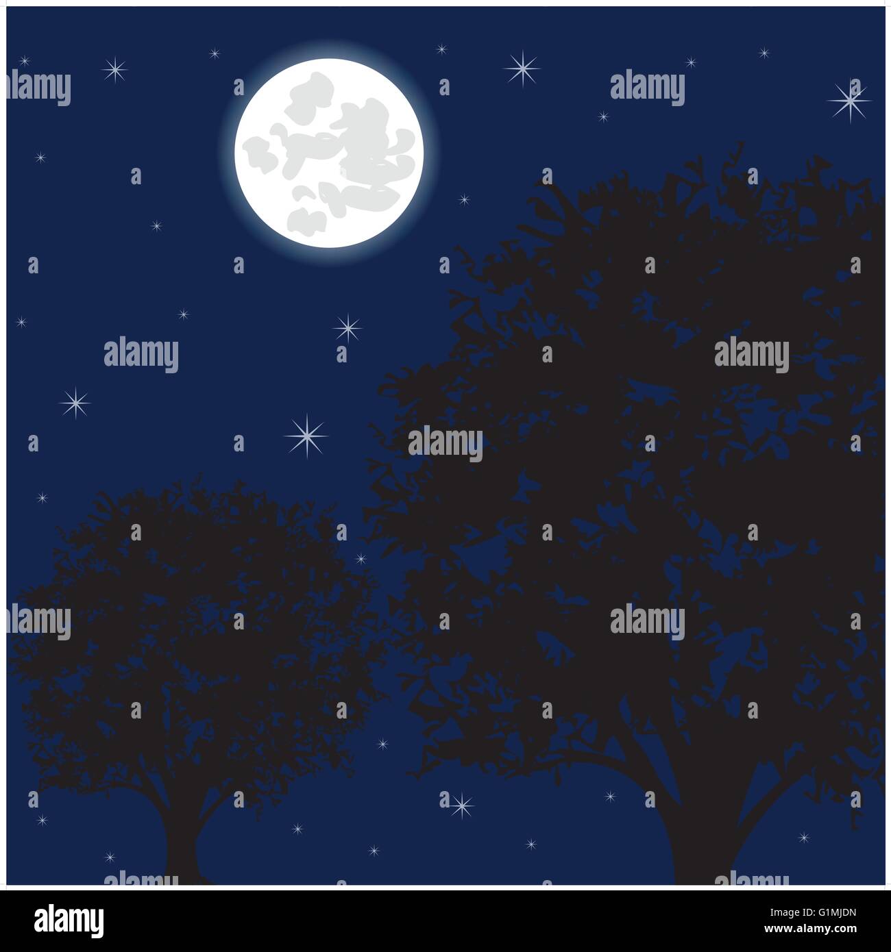 Illustration night sky on background tree and stars Stock Vector Image ...