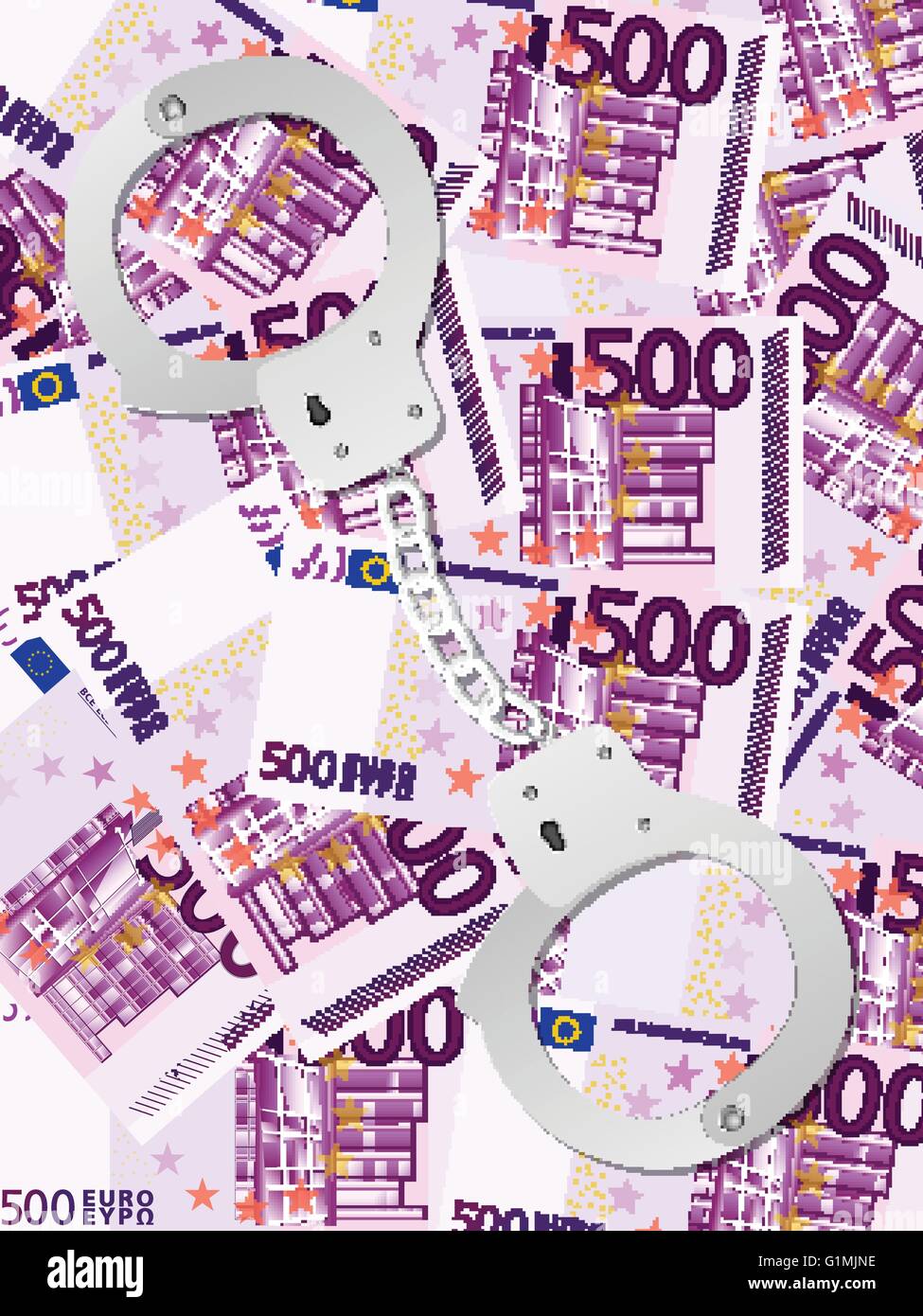 Handcuffs On Five Hundred Euros Background Vector Illustration Stock handcuffs-on-five-hundred-euros-background-vector-illustration-stock