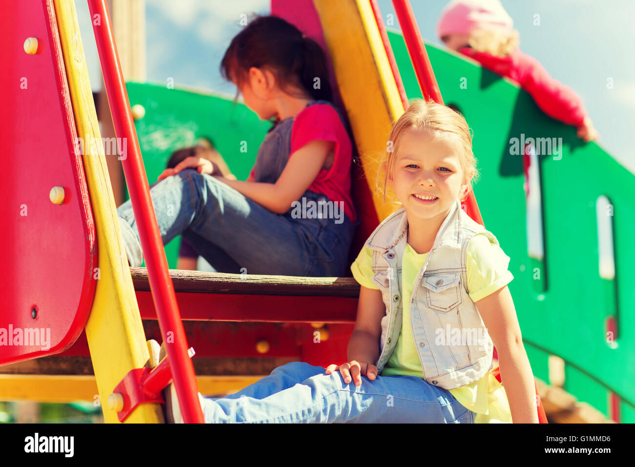 happy kids on children playground Stock Photo