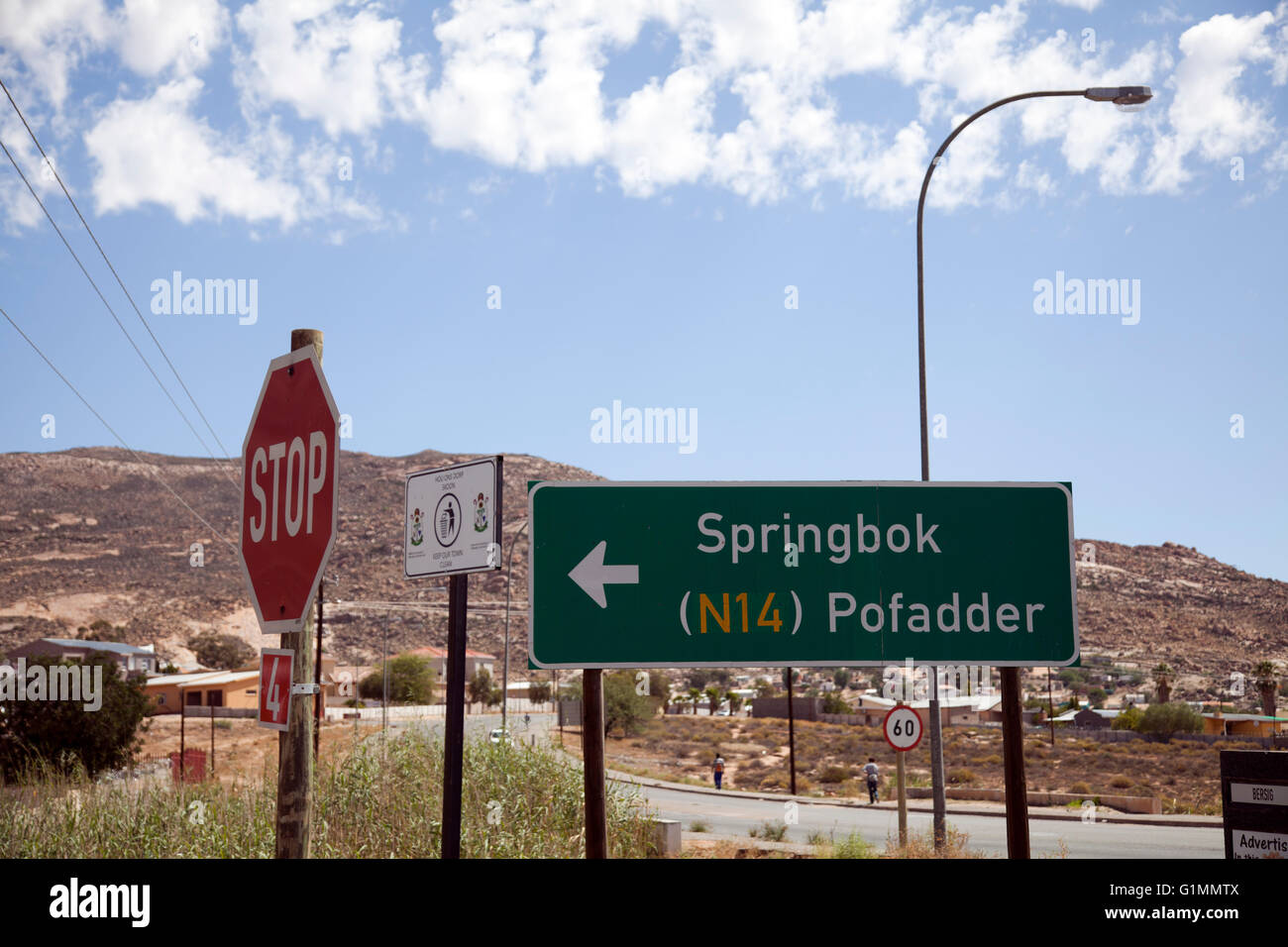 Road Signs at Springbok Town Road - Northern Cape - South Africa Stock Photo
