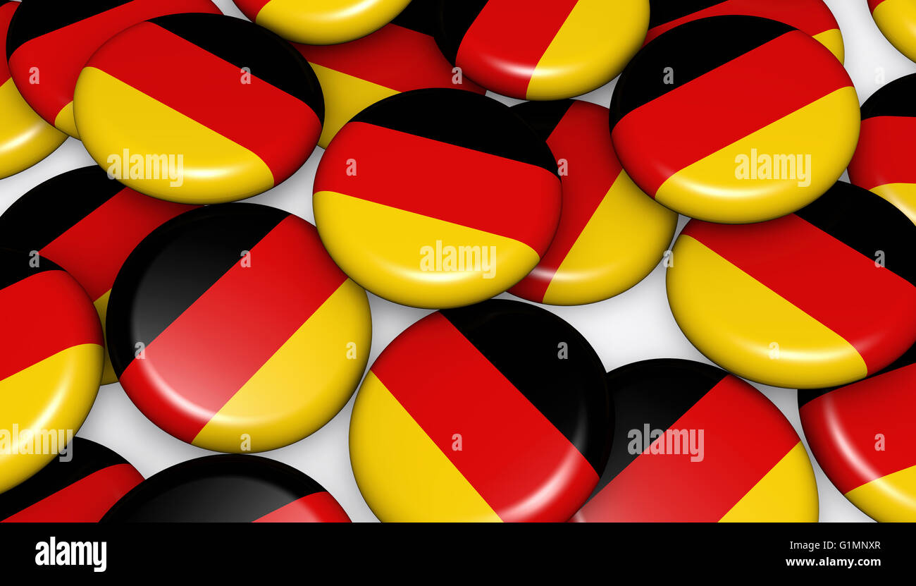 German flag on pin badges background image for German national day events, holiday and celebration 3D illustration. Stock Photo