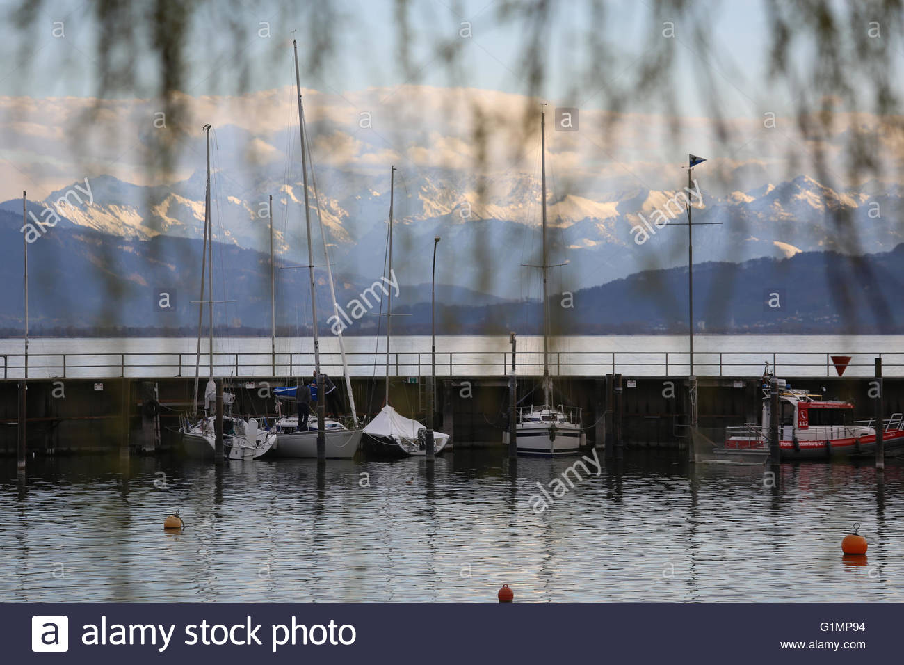 A shot of the Alps near Lindau on Lake Constance. Stock Photo