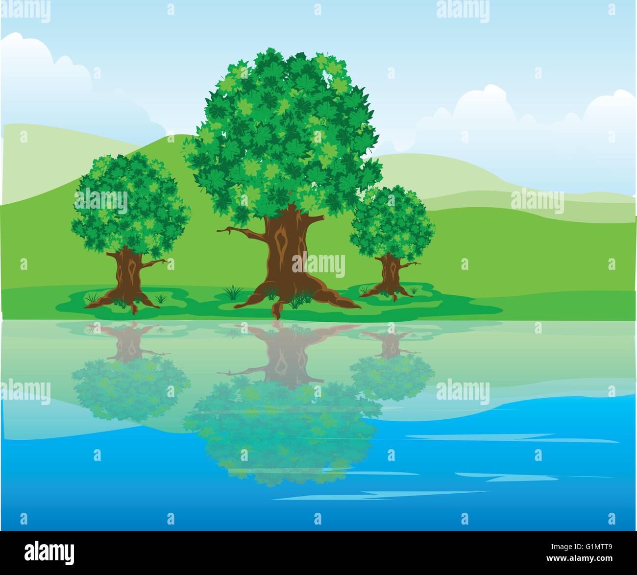 The Year landscape.Tree are reflected in clean water Stock Vector Image ...