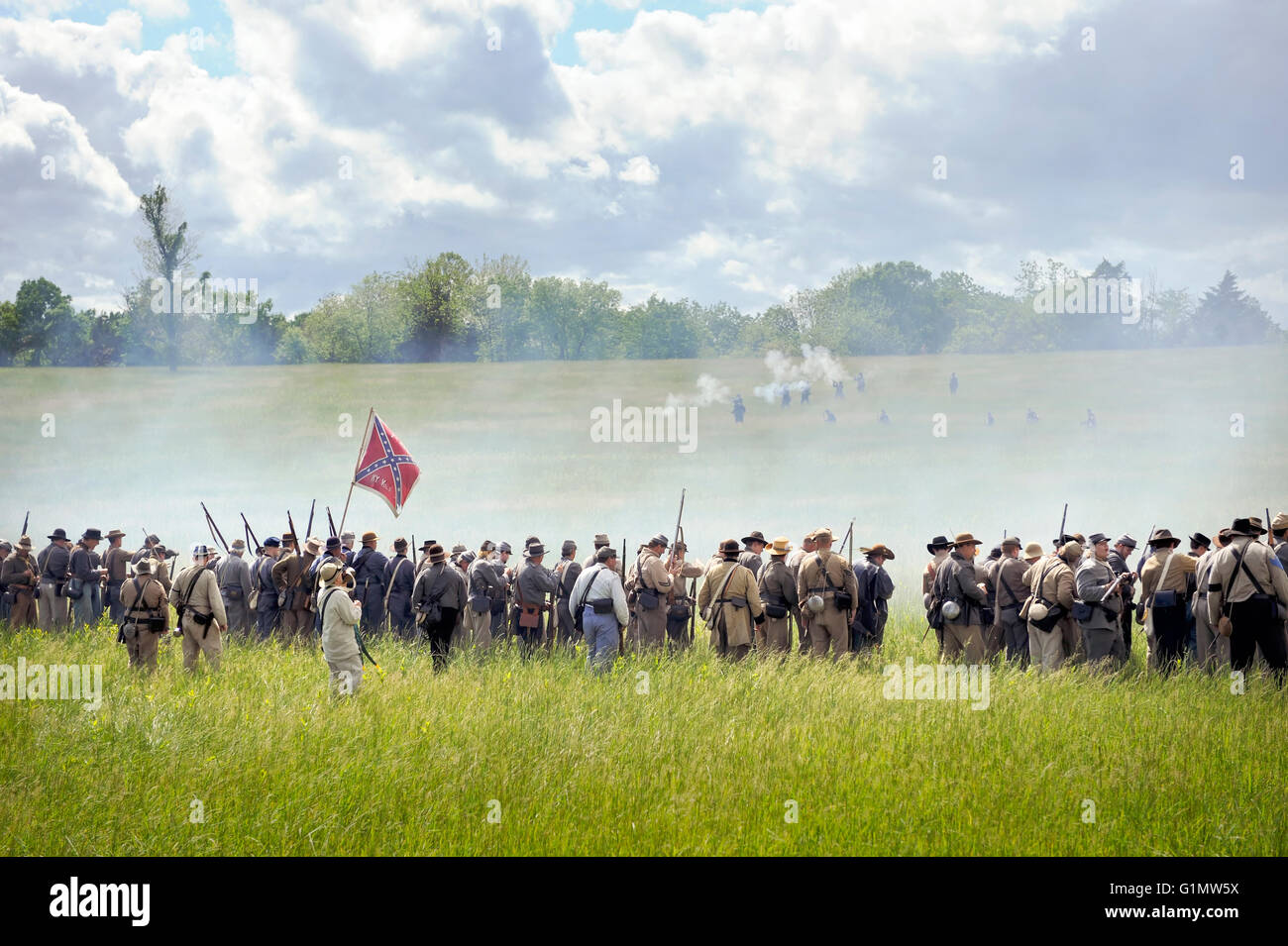 A line of Soldiers at the New Market Virginia, Civil War Battle Reenactment Stock Photo