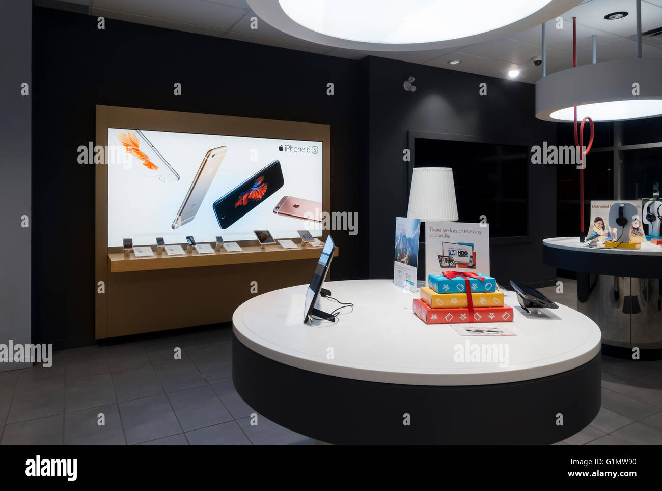 A sleek modern design inside a Rogers Communication store. Toronto