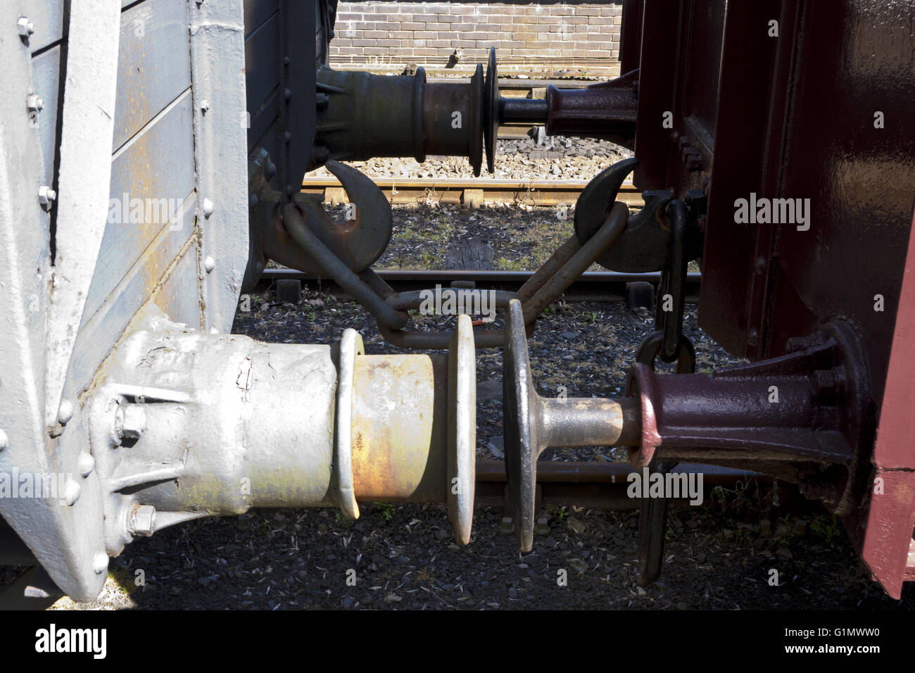 Train buffers and coupling Stock Photo
