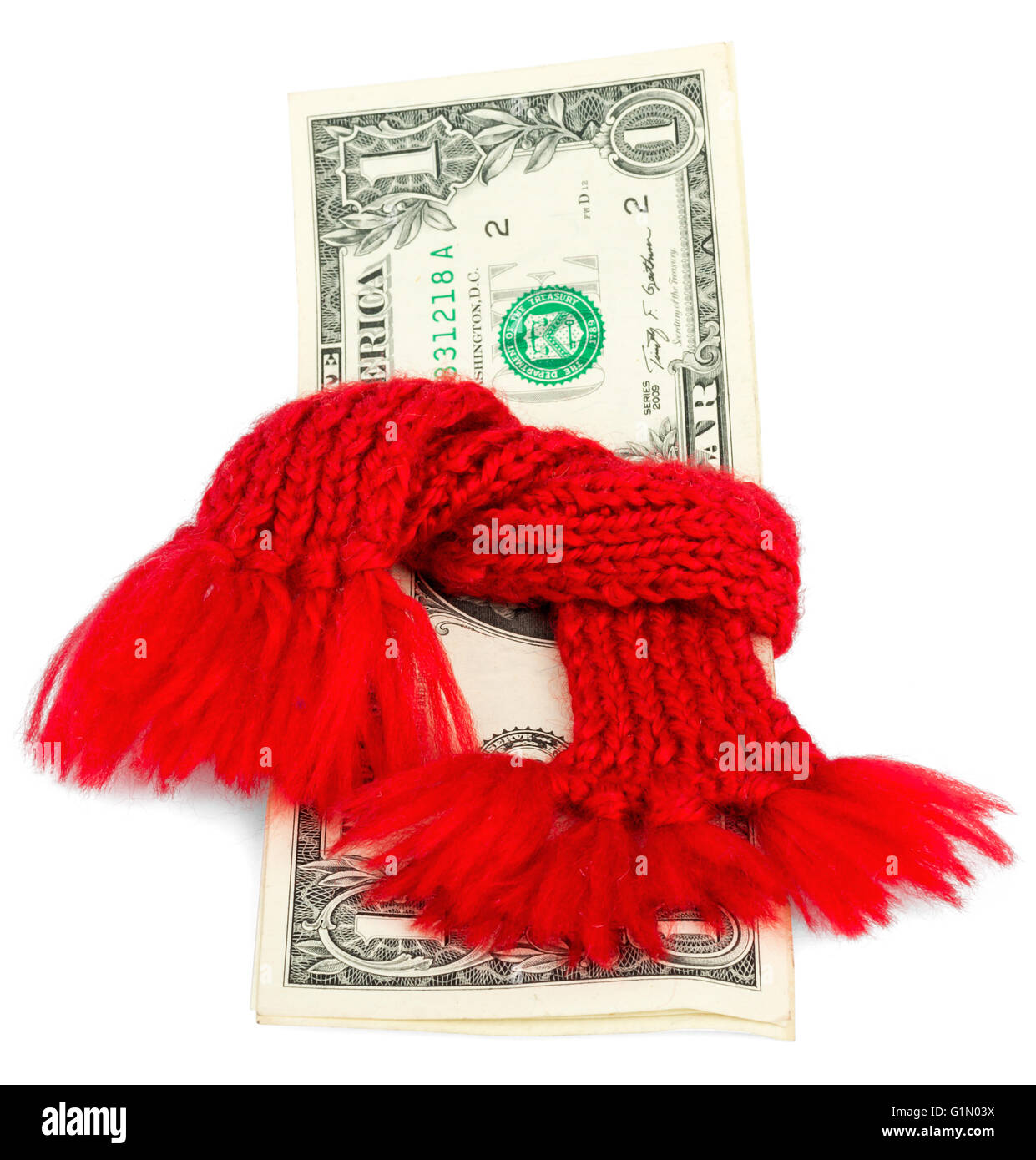 One dollar banknote with red scarf Stock Photo