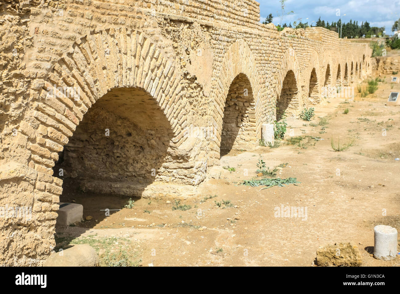 Roman agueduct arches near Carthage in Tunisia. Stock Photo