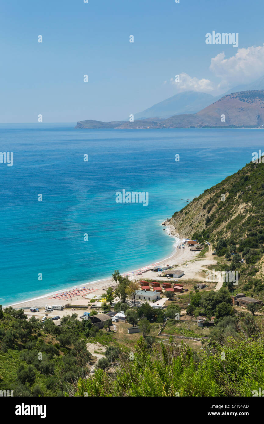 Albania. Albanian Riviera. Bunec beach seen from near Piqeras Stock