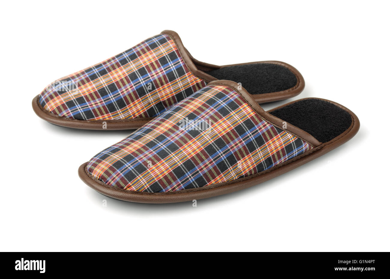Plaid slippers isolated on white Stock Photo